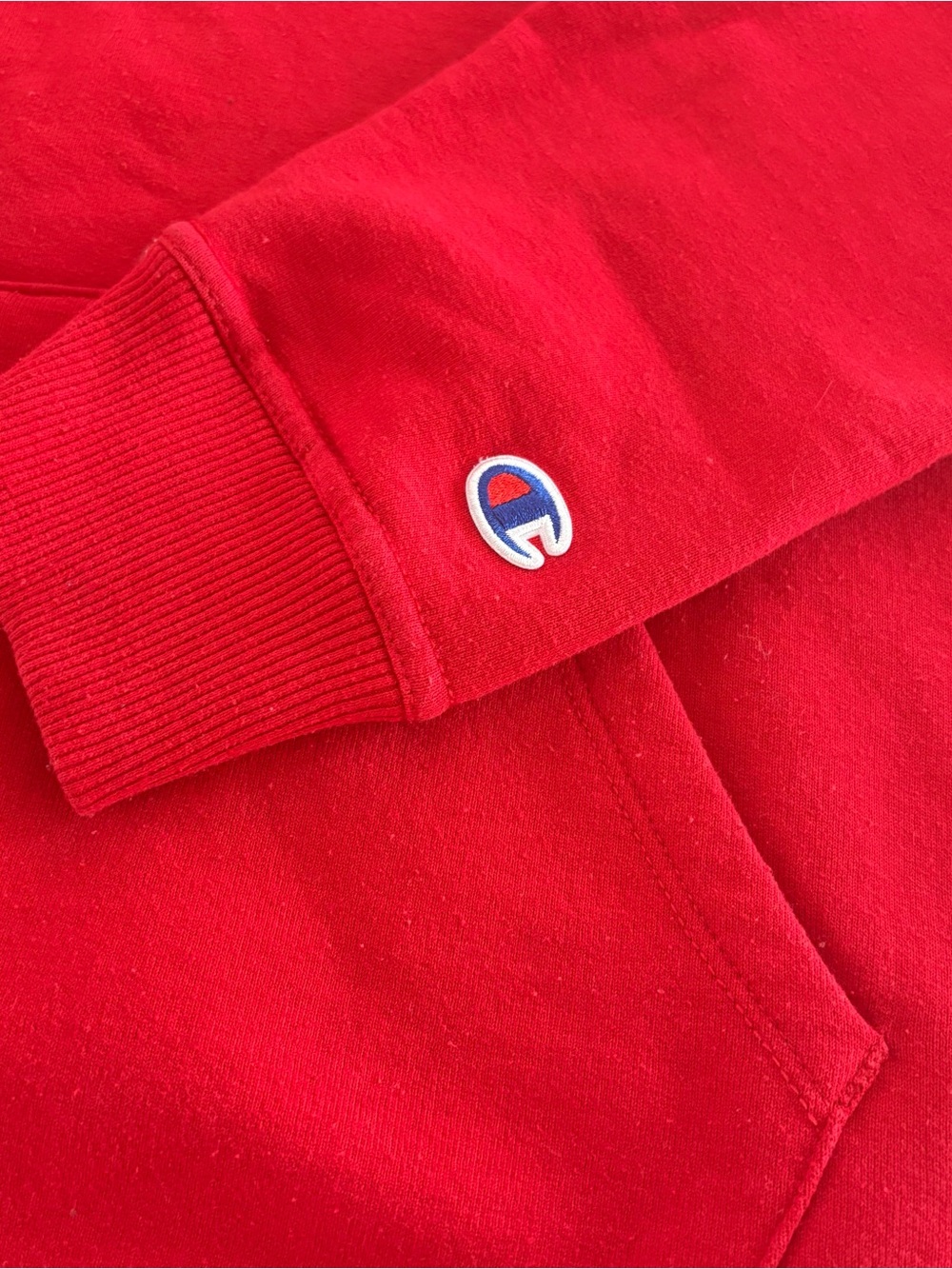 Champion Red Script Logo Hoodie – Men’s Medium